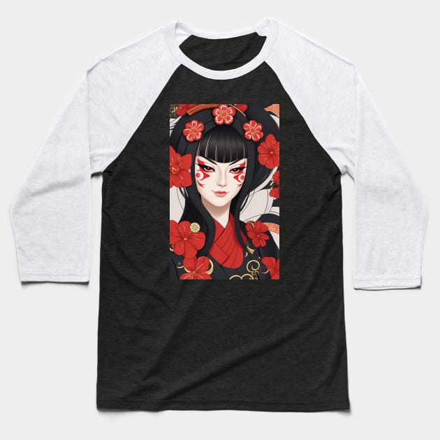 Beautiful Geisha Girl Baseball T-Shirt by VISUALUV